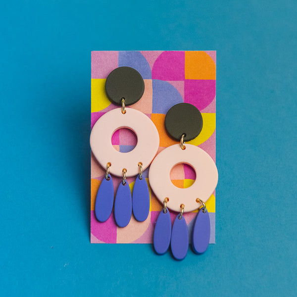 Geometric Tri-Colored Tassle Earrings