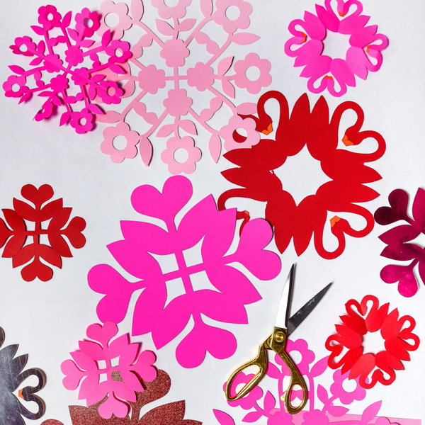 Valentine Snowflakes, SVG & PDF Template