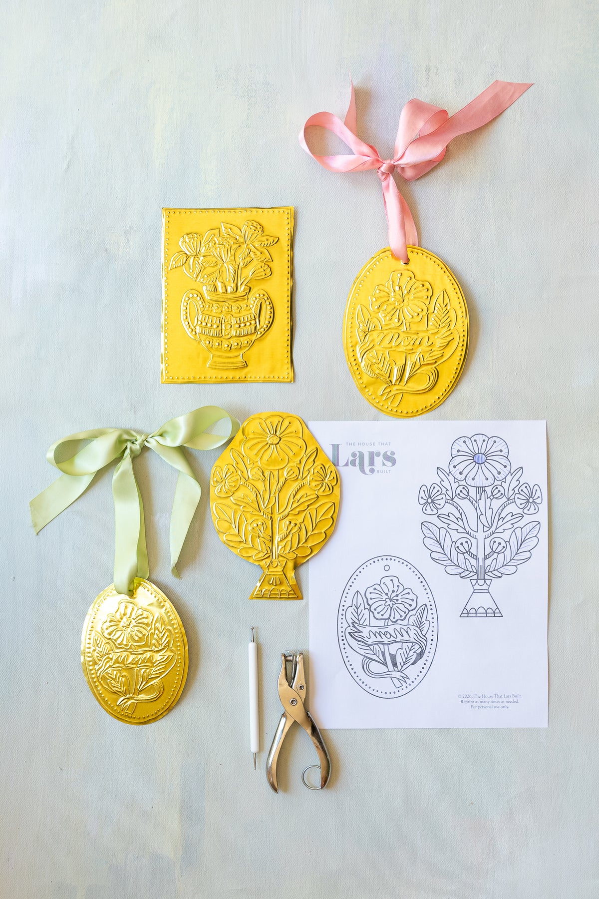 Tin Embossing Mother's Day Ornaments, PDF Template