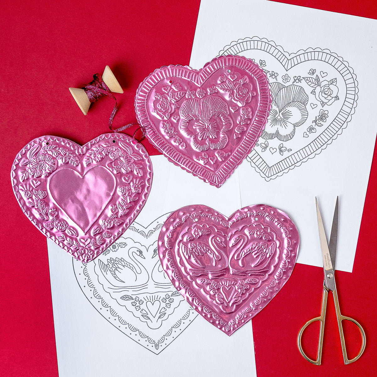Tin Embossed Hearts, PDF Template