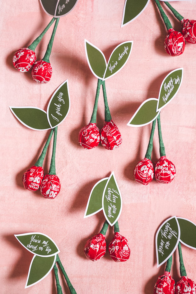 Tootsie Pop Cherry Valentine Leaf, PDF Printable &amp; Template