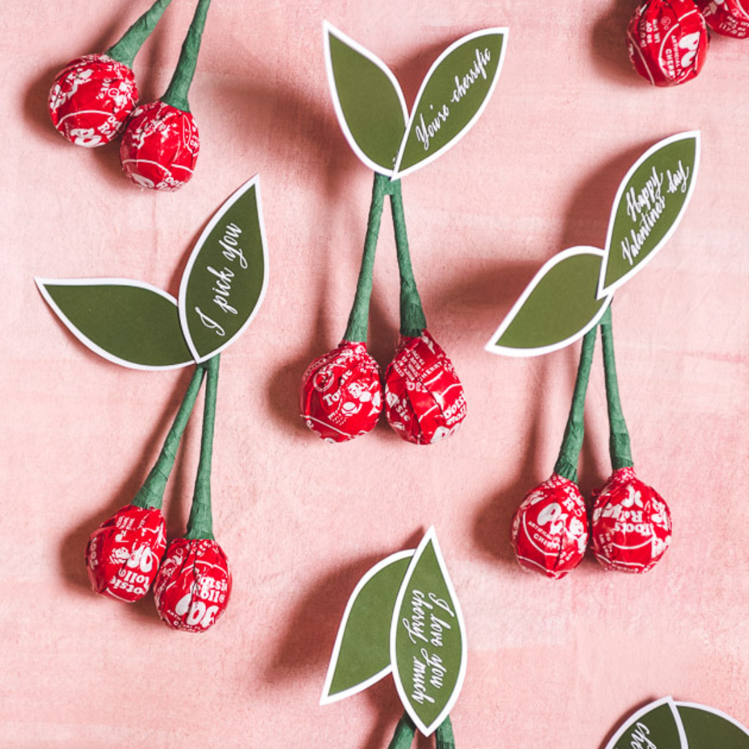 Tootsie Pop Cherry Valentine Leaf, PDF Printable &amp; Template