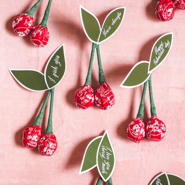 Tootsie Pop Cherry Valentine Leaf, PDF Printable & Template