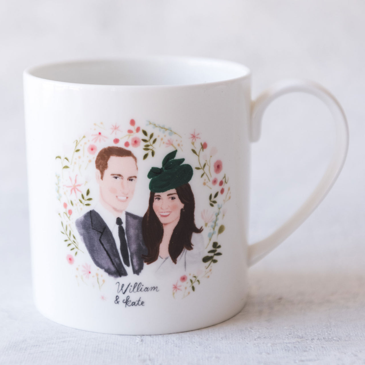William & Kate illustrated on a mug to celebrate their marriage