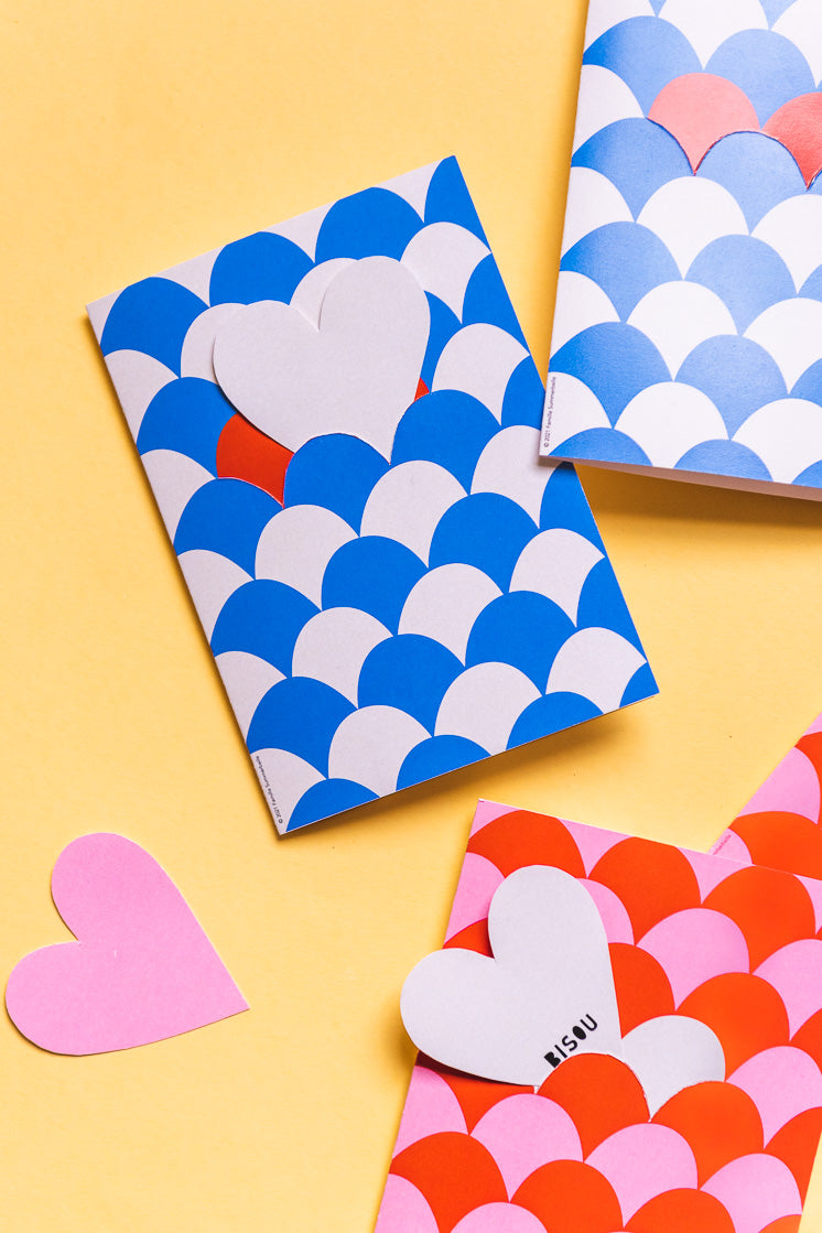 Heart Tile Valentine Cards by Julie Marabelle of Famille Summerbelle, PDF Printable