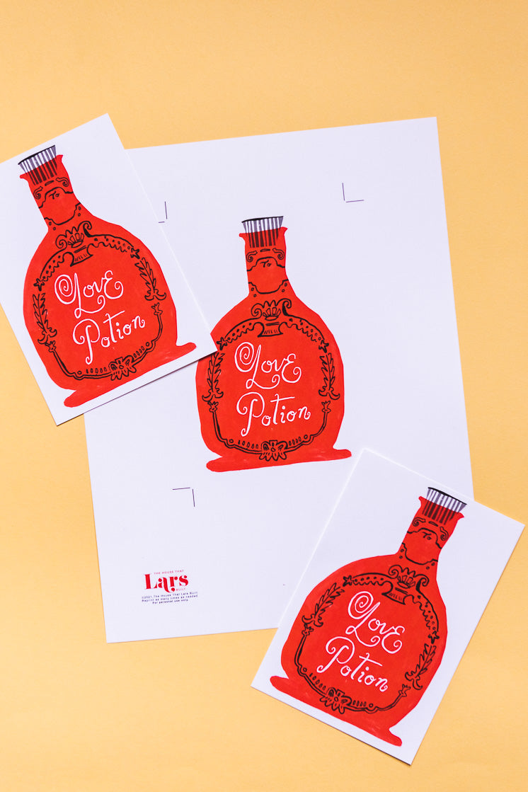 Love Potion Valentine One-Sided Card by Danielle Kroll, PDF Printable