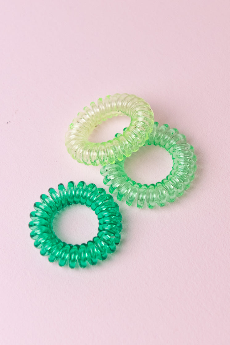 Green Ombre Spiral Hair Ties (Set of 3)