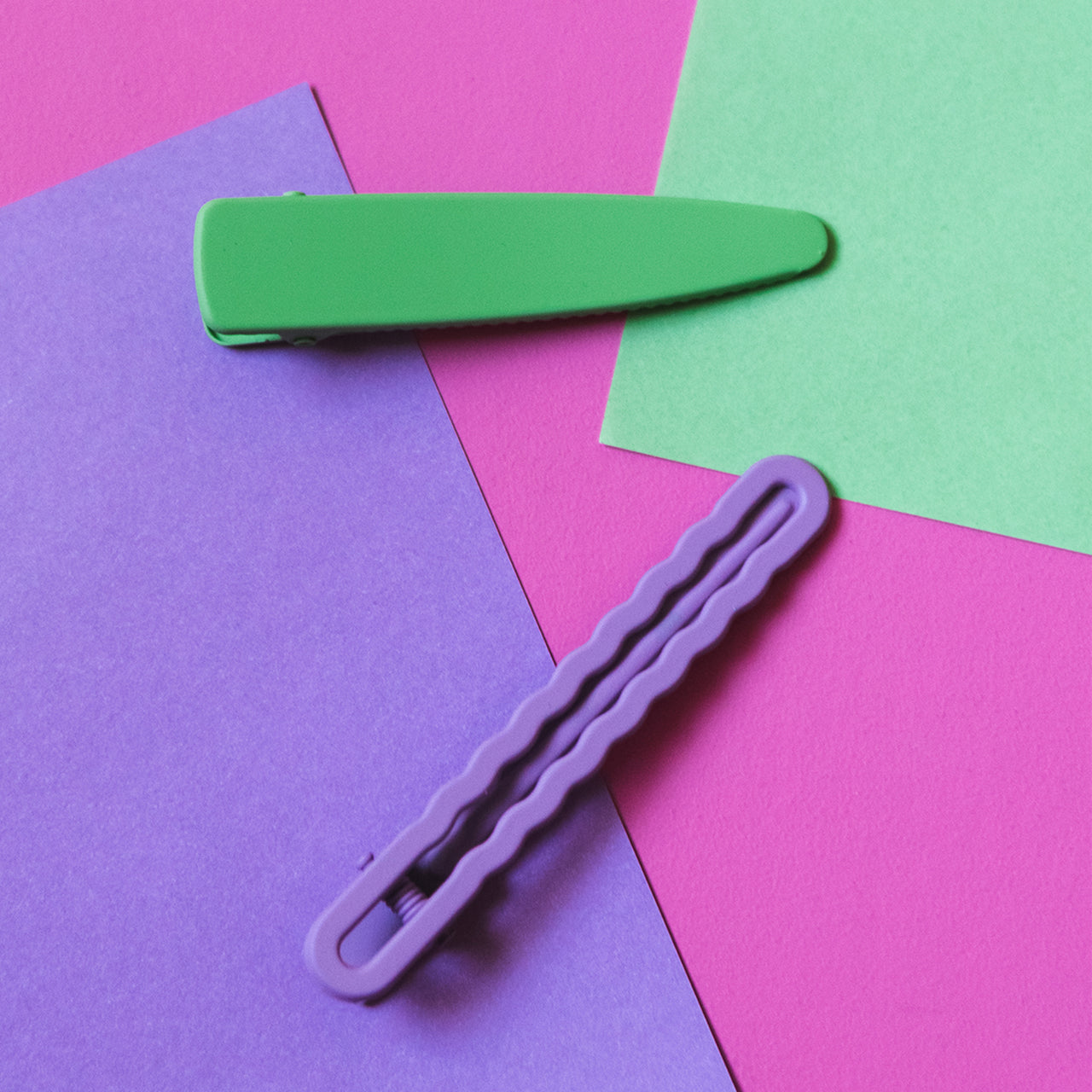 Green & Purple Geometric Hair Clip Set