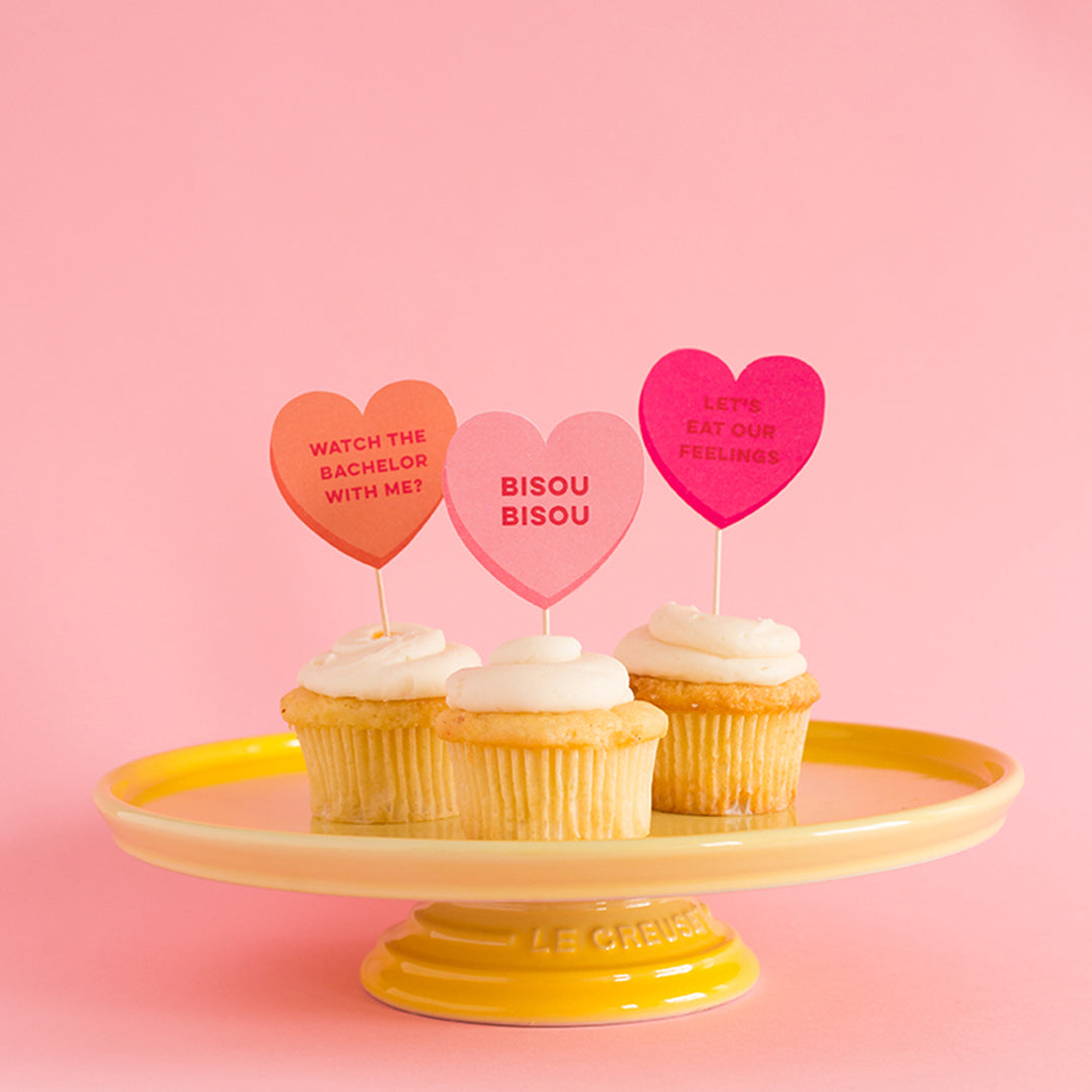 Conversation Heart Cupcake Toppers, PDF Printable