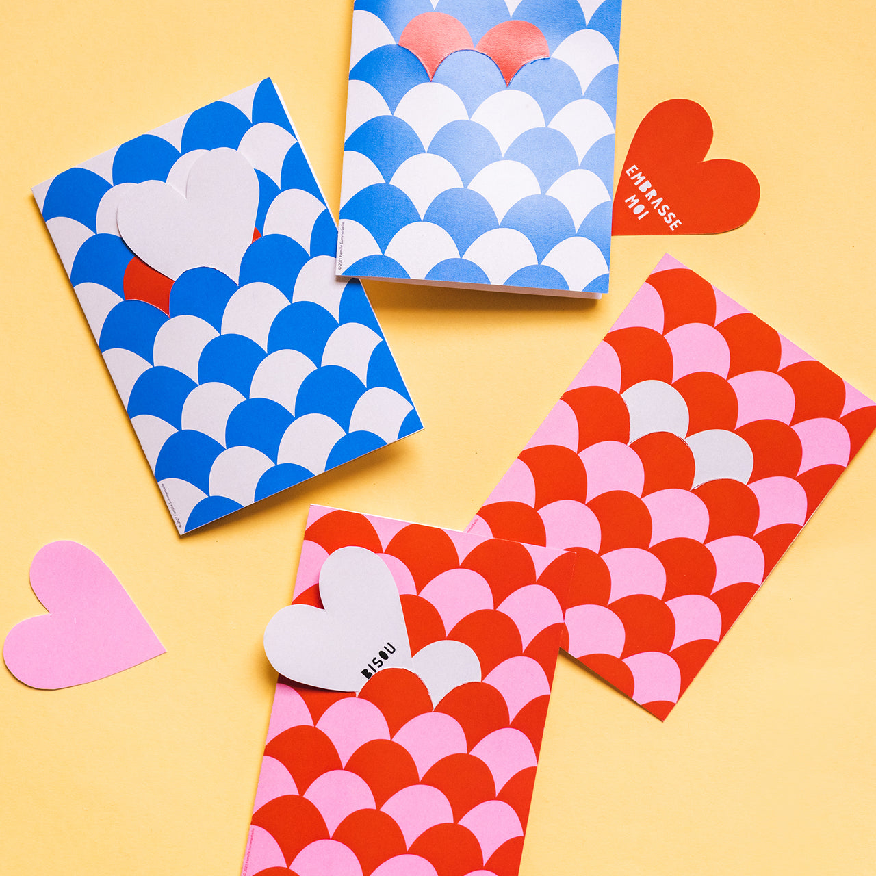 Heart Tile Valentine Cards by Julie Marabelle of Famille Summerbelle, PDF Printable