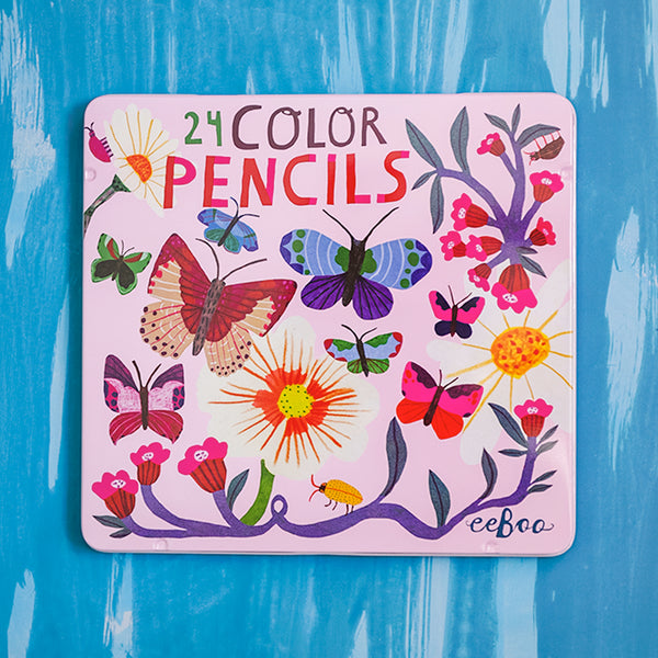 Butterflies & Flowers Color Pencil Set of 24 by Eeboo