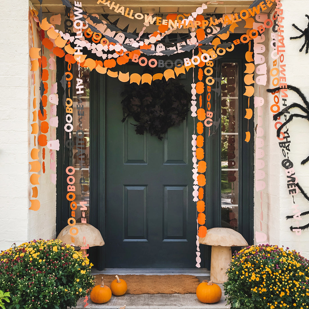 Halloween paper garland made of themed paper cut outs