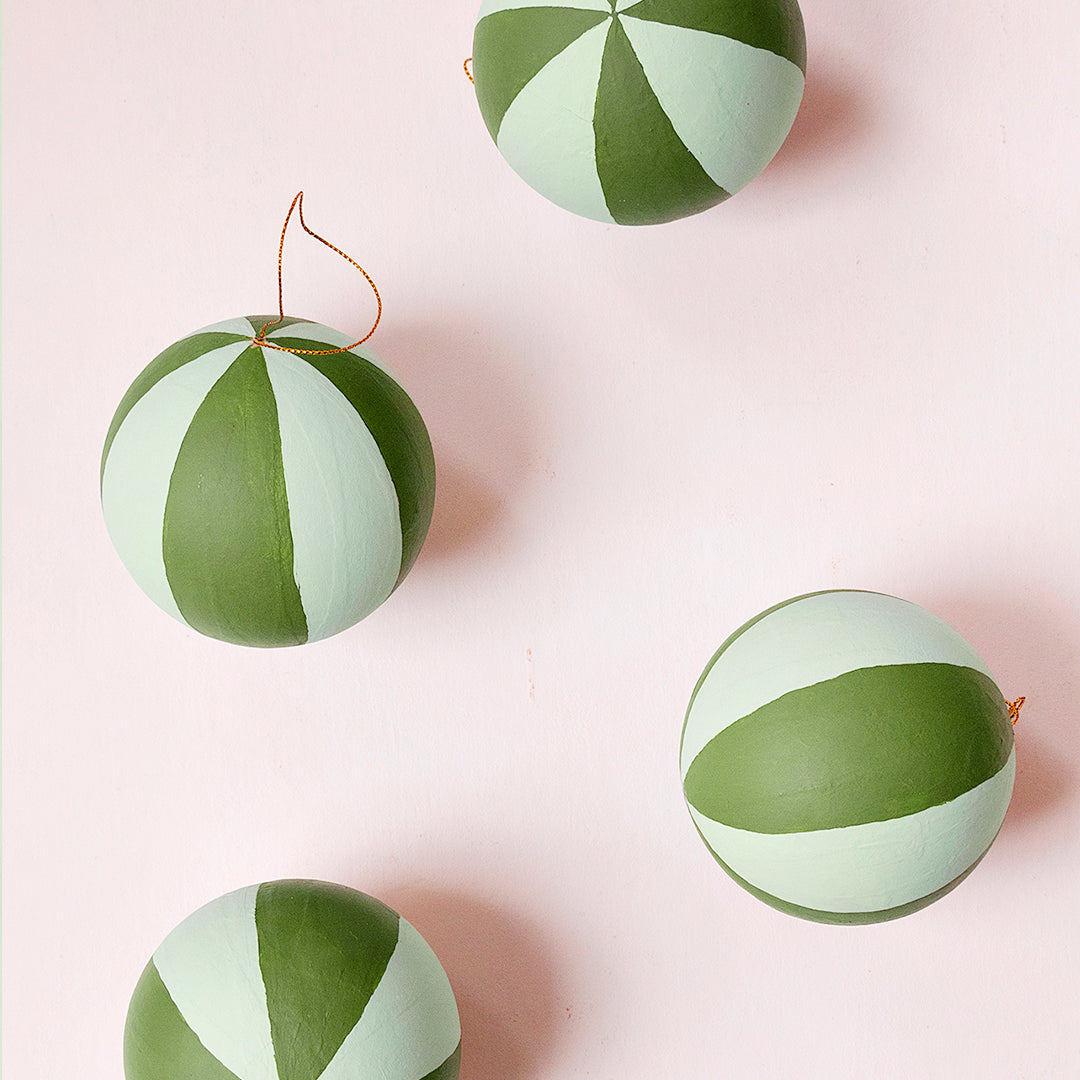 Hand Painted Green and Mint Striped Ornament