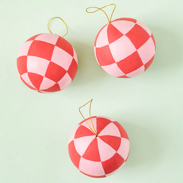 Hand Painted Red and Pink Checkered Ornament