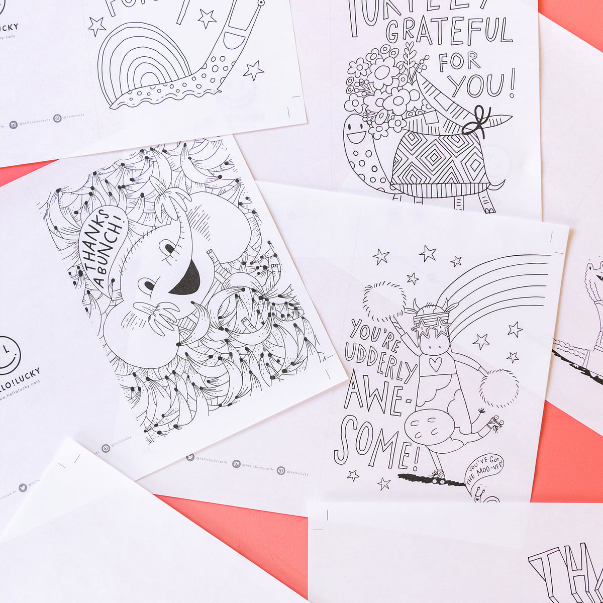 Hello!Lucky Thank You Cards &amp; Placemat, FREE PDF Printables