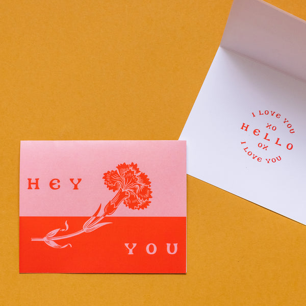 Hey You Carnation Valentine Card by Hilary Onyon, PDF Printable