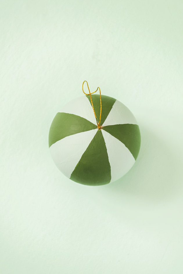 Hand Painted Green and Mint Striped Ornament