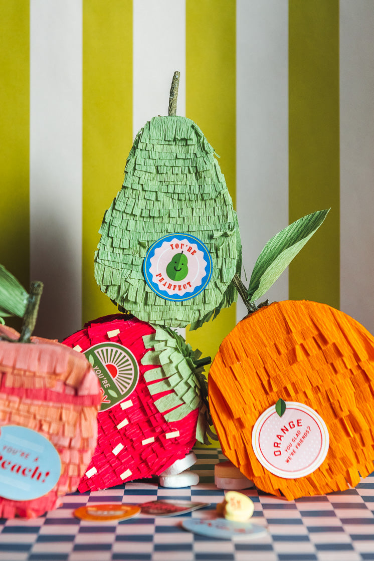 Valentine Fruit Piñatas &amp; Stickers, PDF Printable &amp; Template