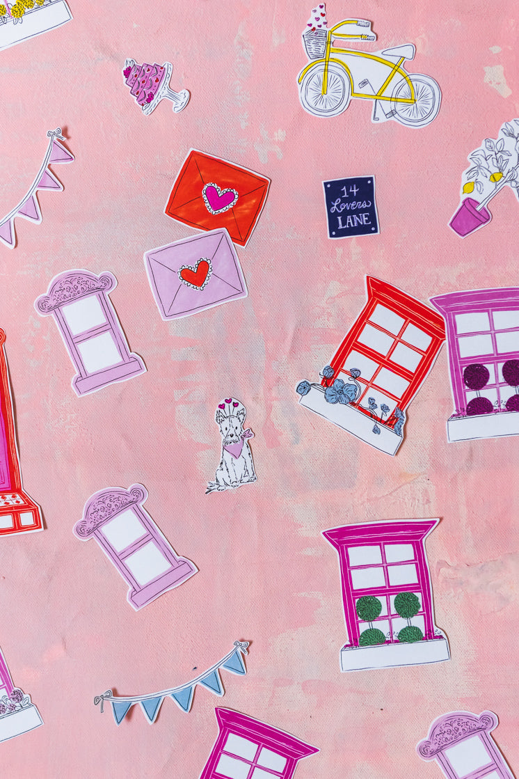 Valentine Box House Stickers, PDF Printable