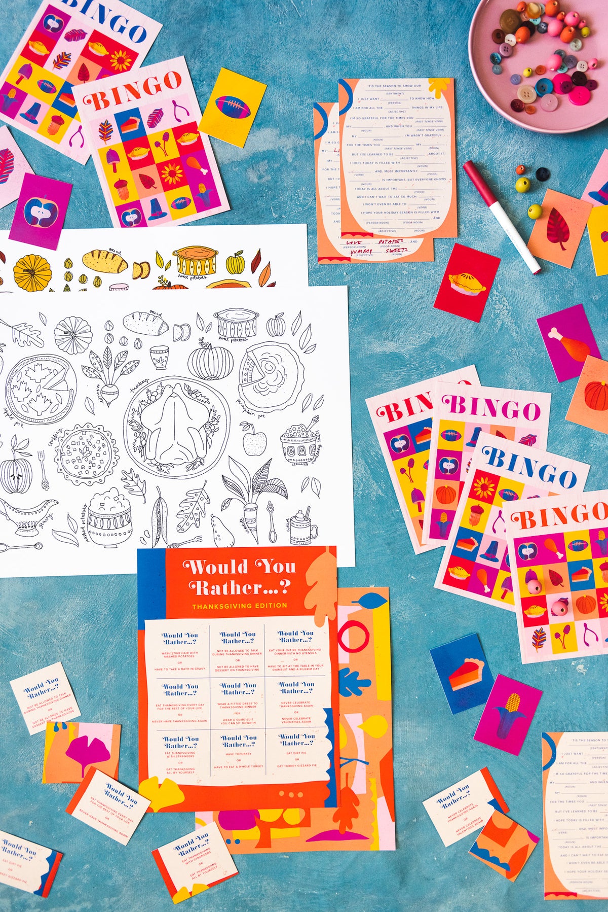 Thanksgiving Feast Coloring Placemats, PDF Printable
