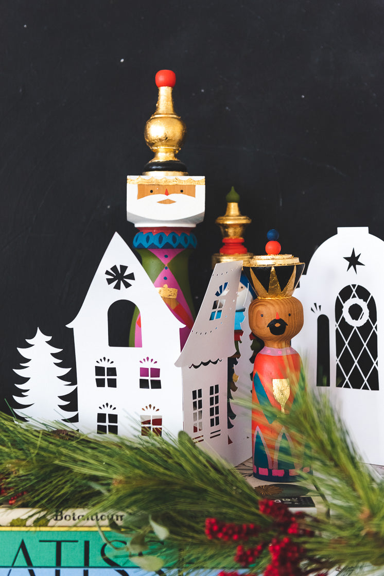 Paper-cut Accordion Winter Village, SVG &amp; PDF Template