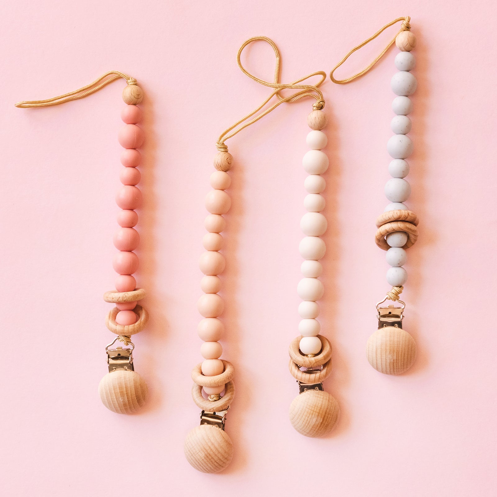 Baby beaded pacifier clip, silicone and wood material