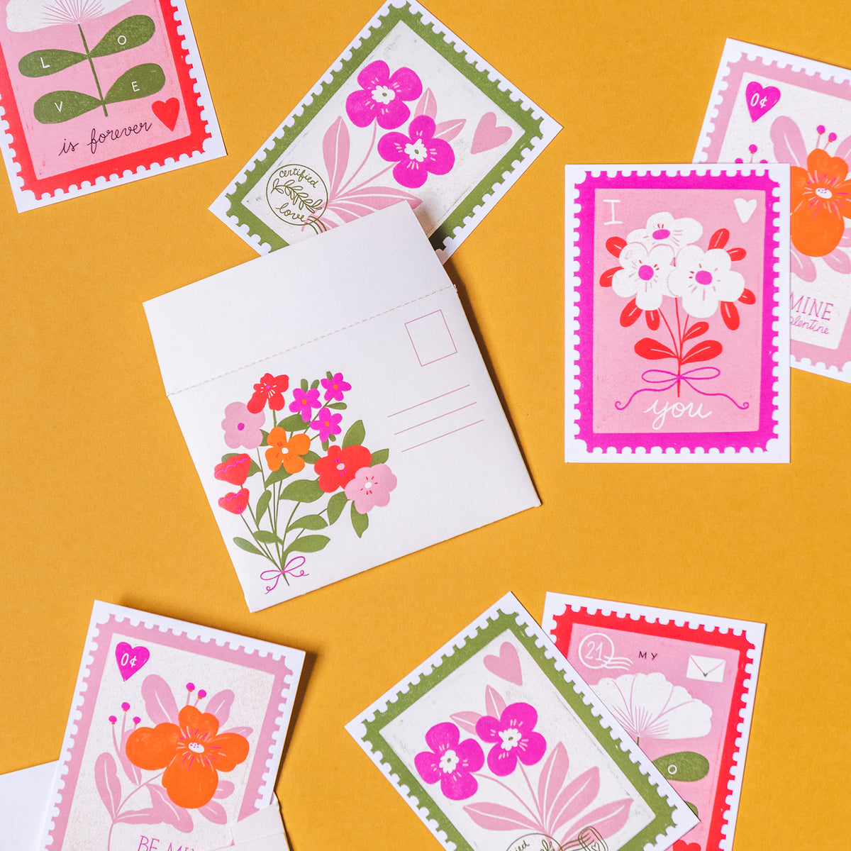 Valentine Stamp Cards &amp; Envelope by Josefina Schargorodsky, PDF Printable