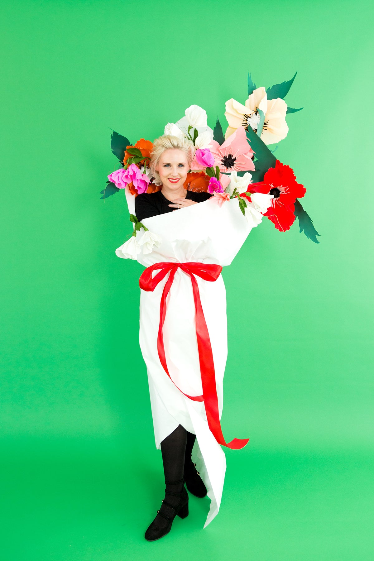 Sweet Pea &amp; Poppy Paper Flower Bouquet Costume, PDF Template