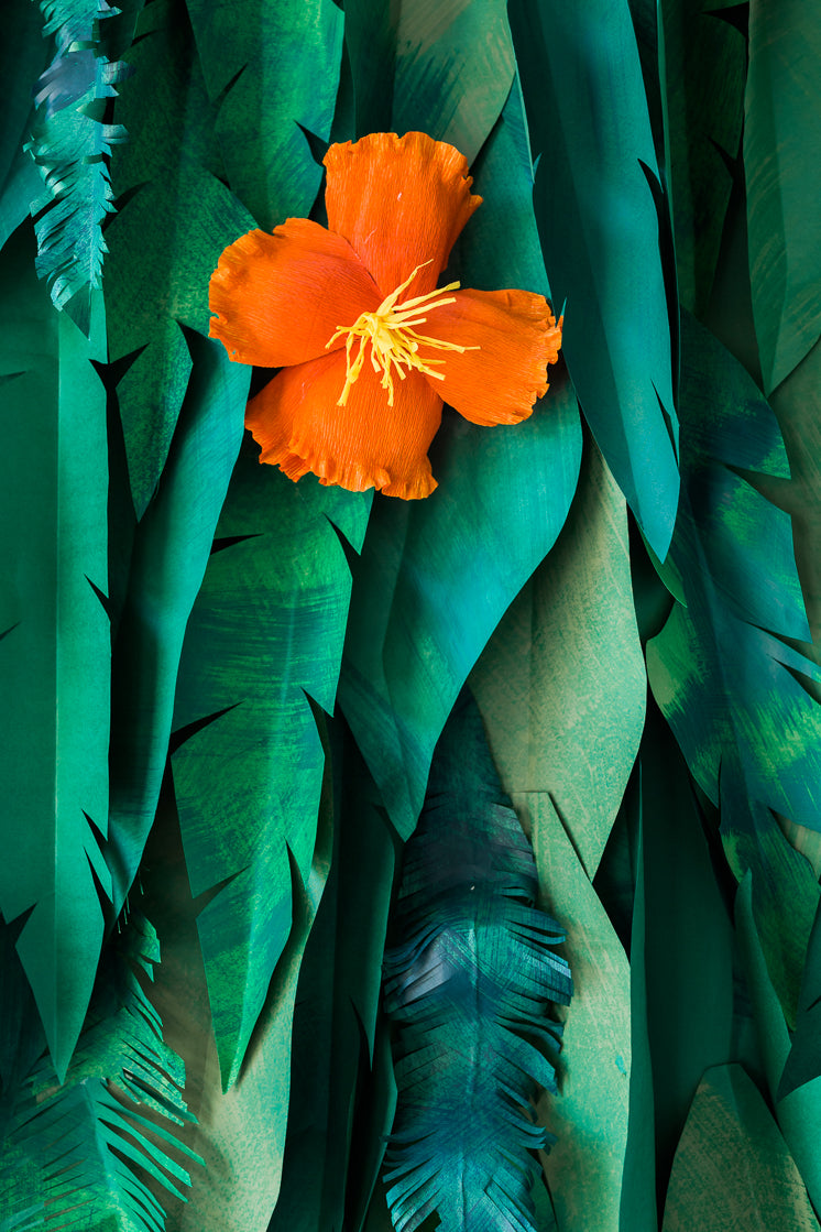 Paper Tropical Leaf &amp; Hibiscus Backdrop, PDF Templates