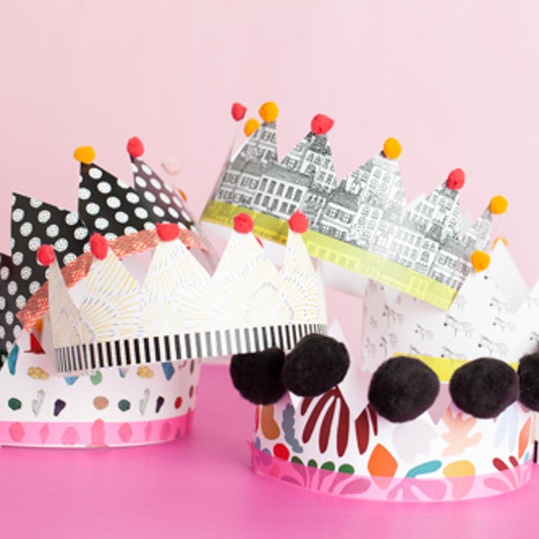 Printable paper crowns template, PDF printable, polka dot crowns, floral crowns, new years eve crowns