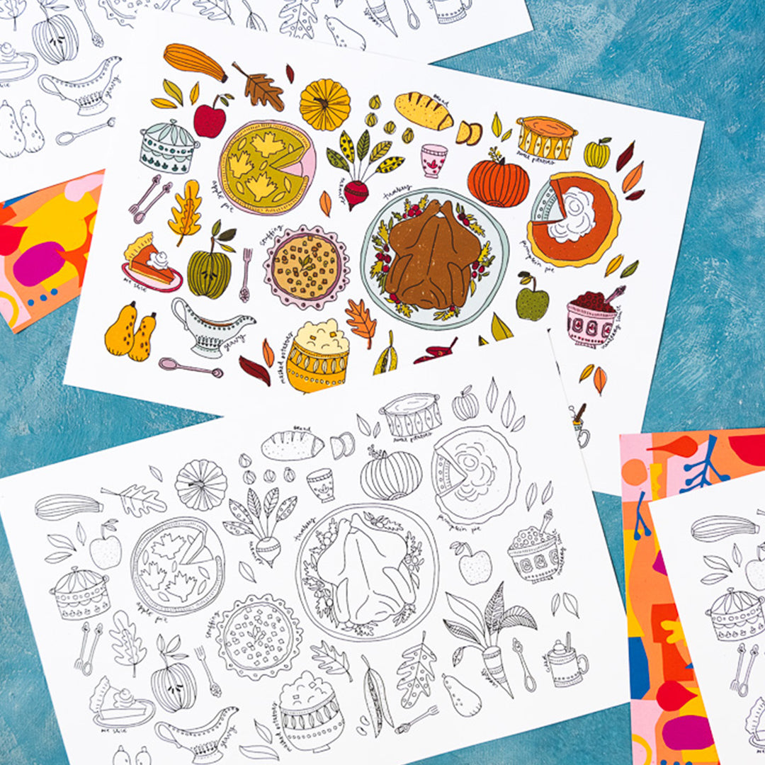 Thanksgiving Feast Coloring Placemats, PDF Printable