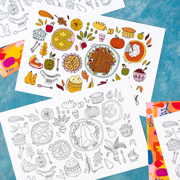 Thanksgiving Feast Coloring Placemats, PDF Printable
