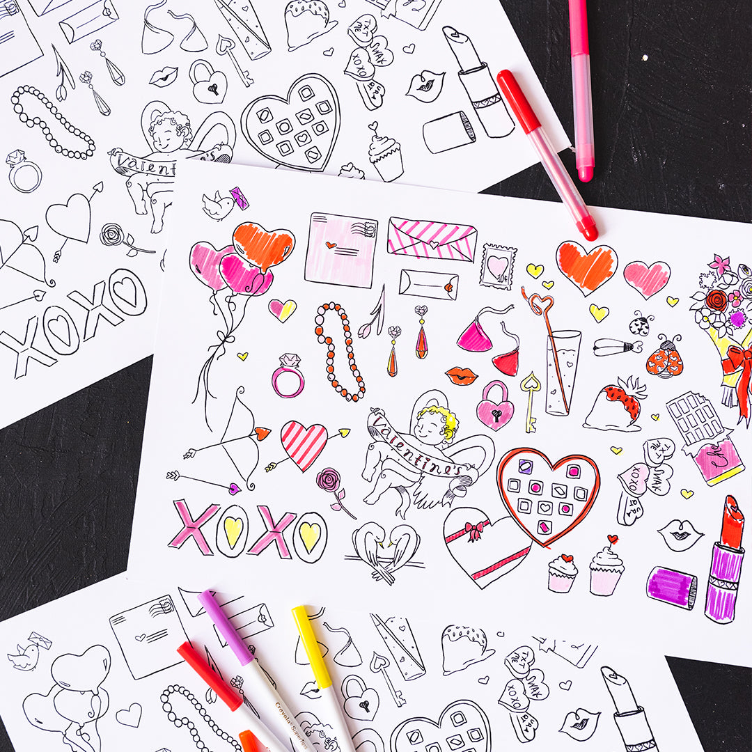 Valentine&#39;s Day Coloring Placemat, PDF Printable